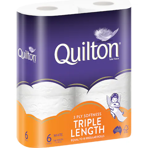Quilton Triple Length 3 Ply Toilet Paper 6 pack